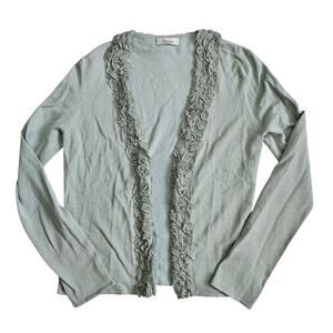 Euro Caridgan Sweater Coquette Ruffle Front Mint Green - Size Medium